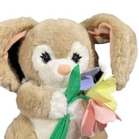 Dakin "tulip tickle bunny" tan plush rabbit holding flowers, wired lop ears 12" - Picture 3 of 10